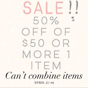 %50 off sale on any item $50 or more